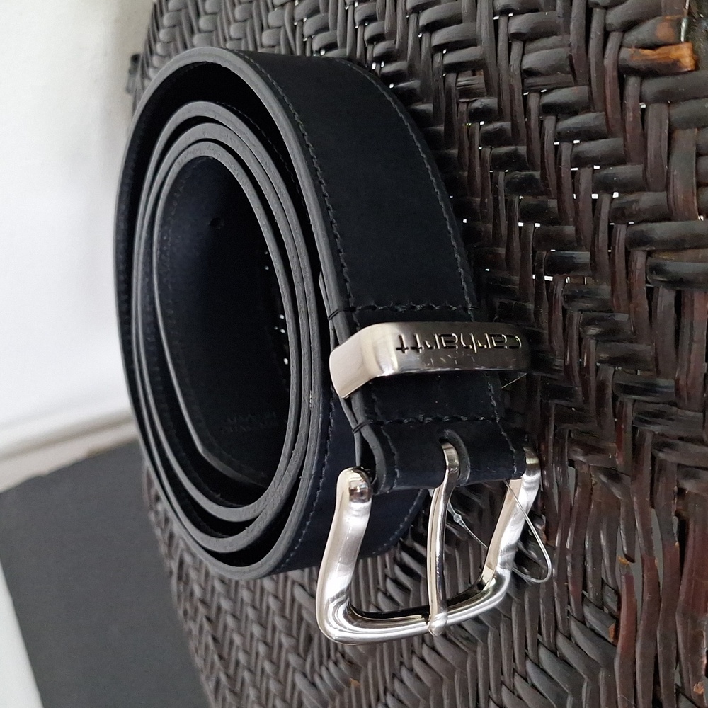 Carhartt Black Leather Belt with Silver Buckle Men Size 52